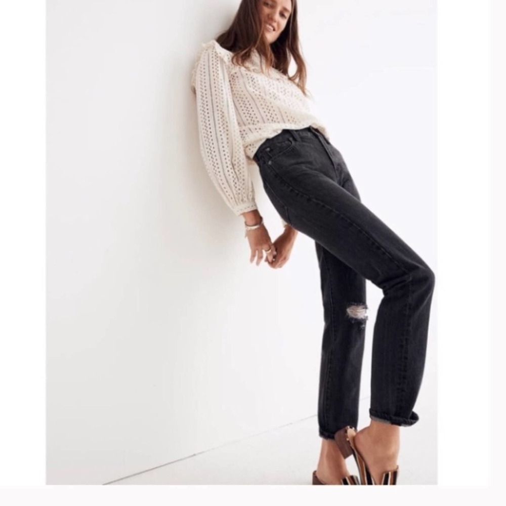Madewell Perfect Vintage Jean in Roxstone Black Wash Knee-Rip Edition 28